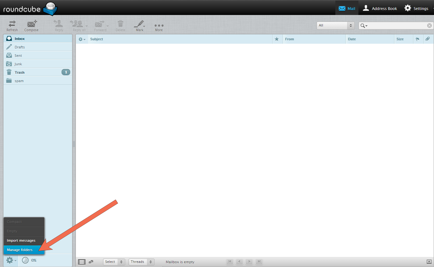 Empty a folder using webmail SiteJockey